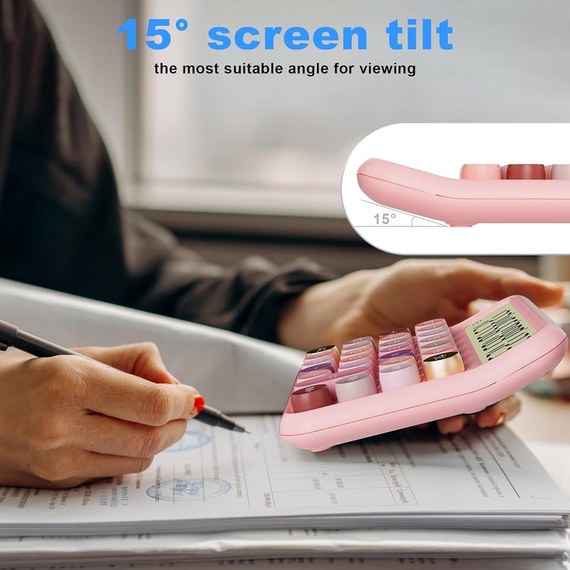 Decklit Battery Desk Calculator - 12 Digit Extra Large 5-Inch LCD Display, Big Buttons Easy to Press, 15 Tilt Screen for Kids (Rose) - Image 5